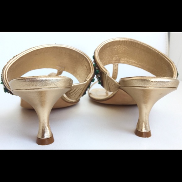 MANOLO BLAHNIK 🥰HP🥰 6.5 7 SHOE SANDAL MALACHITE - Picture 6 of 7